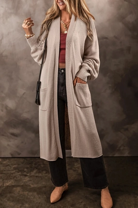 Pocketed Open Front Long Sleeve Cardigan Today Only Hot Sale Dont Miss Hot Deals