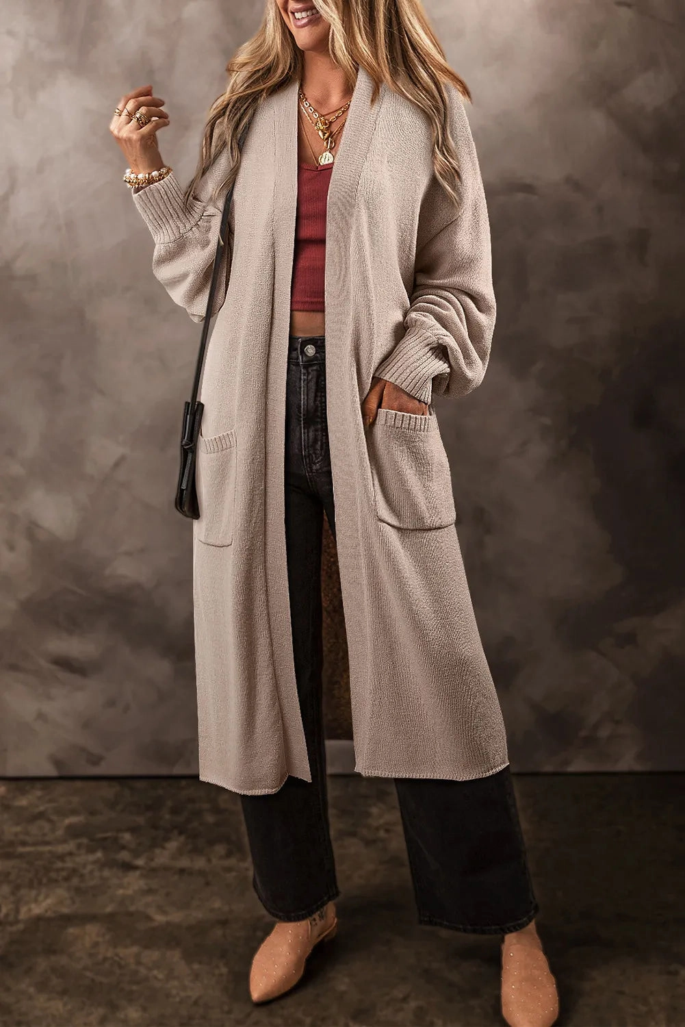Pocketed Open Front Long Sleeve Cardigan Weekend Specials