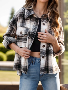 Deal Frenzy Today Pocketed Plaid Button Down Long Sleeve Shacket