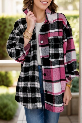 Pocketed Plaid Collared Neck Long Sleeve Shacket Todays Mega Savings Hot Item Clearance