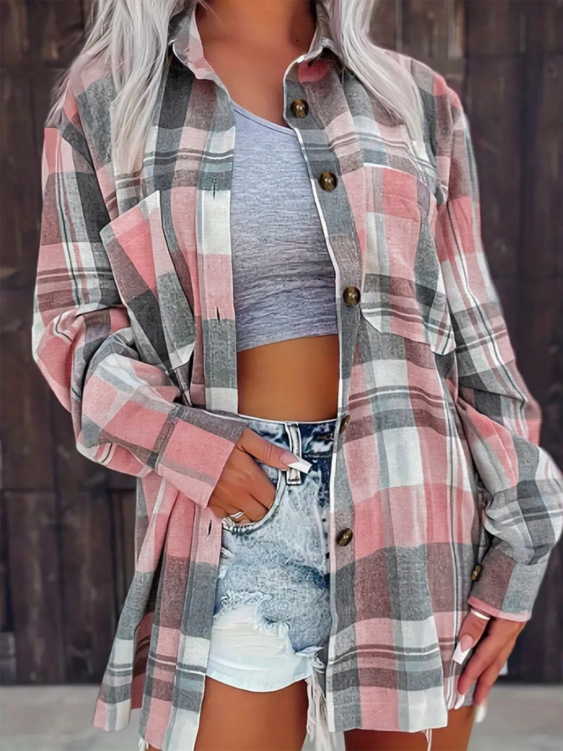 Pocketed Plaid Collared Neck Shacket Today Only Steal Online Exclusive Savings