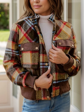Biggest Savings Now Pocketed Plaid Long Sleeve Jacket