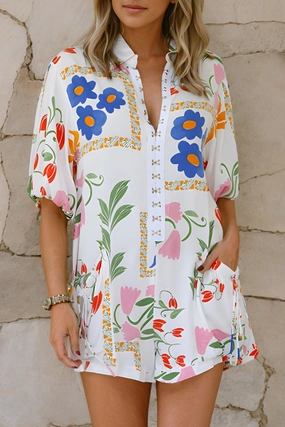 Limited Stock Alert Clearance Savings Now Pocketed Printed Half Sleeve Romper
