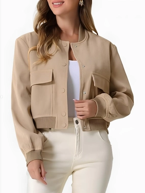 Pocketed Snap Down Baseball Collar Jacket Best Seller Deal Best Deal Online