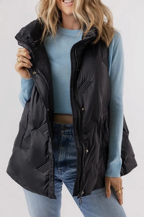 Pocketed Textured Zip Up Vest Coat Clearance Savings Now Trending Savings Now