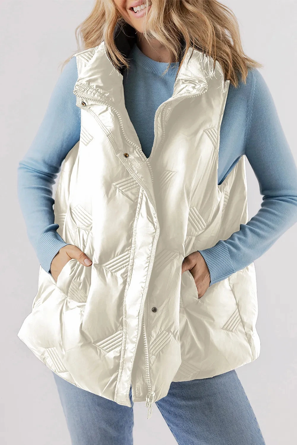 Clearance Steal Today Shop Grab Offer Pocketed Textured Zip Up Vest Coat