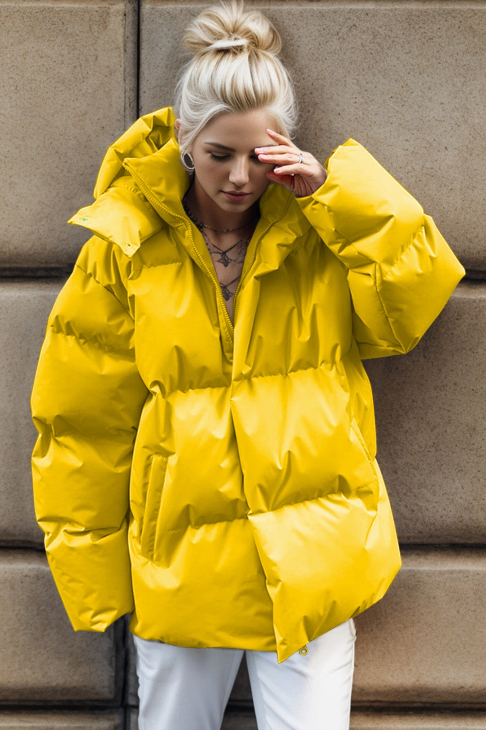Hot Offer Event Pocketed Zip Up Hooded Puffer Jacket