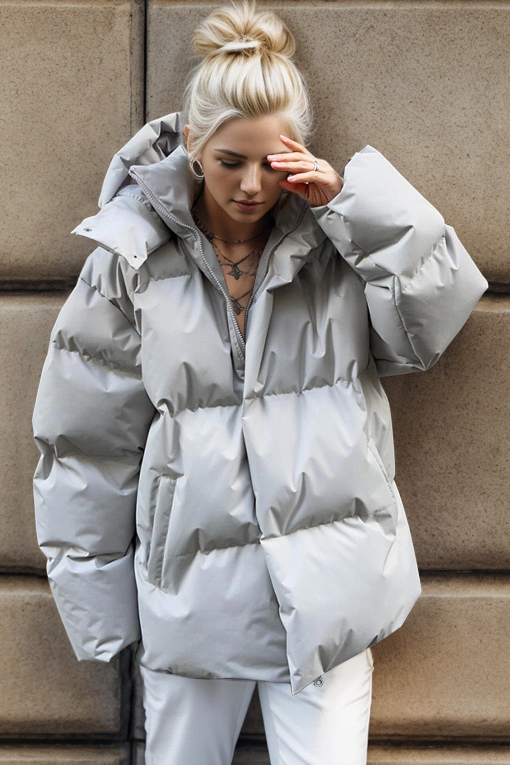 Pocketed Zip Up Hooded Puffer Jacket Flash Sale Now