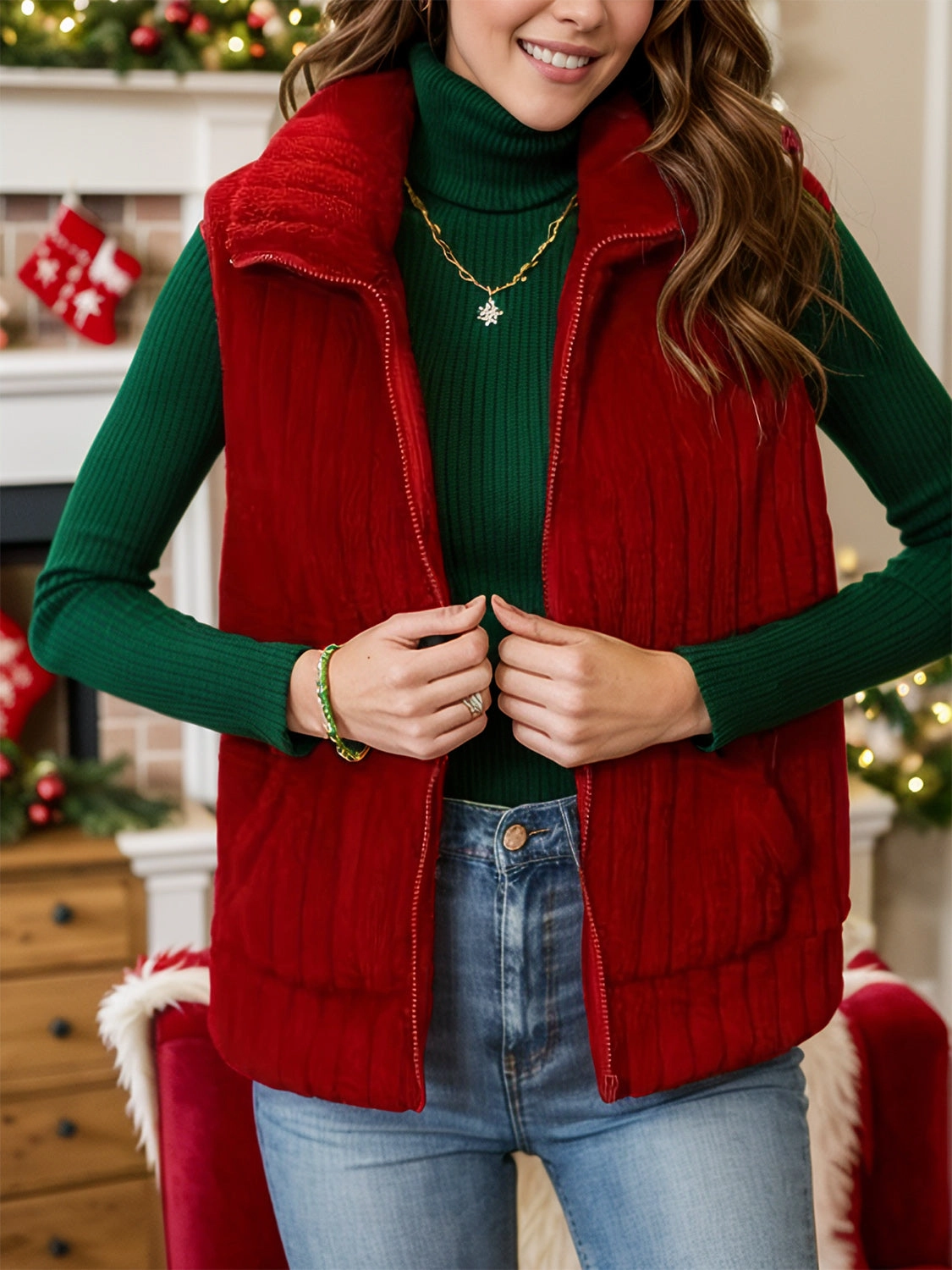 Trending Hot Picks Big Savings Today Pocketed Zip Up Vest Coat