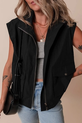 Hot Offer Event Save More Now Pocketed Zip Up Vest Coat