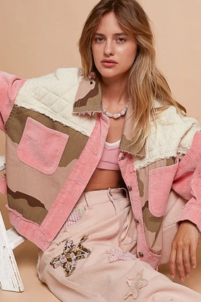 Pol Corduroy Jacquard Patchwork Button Up Jacket Instant Savings Inside Special Online Offer