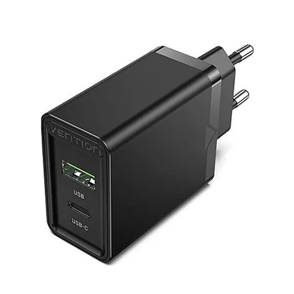 Vention Fbbb0 Two Port Usb(A C) Wall Charger (18W/20W) Eu Plug Black Clearance Sale