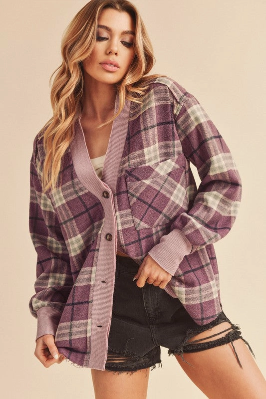 Save Big Online Perfect Gift Sale Aemi   Co Side Slit Patch Pocket Plaid Button Down Jacket