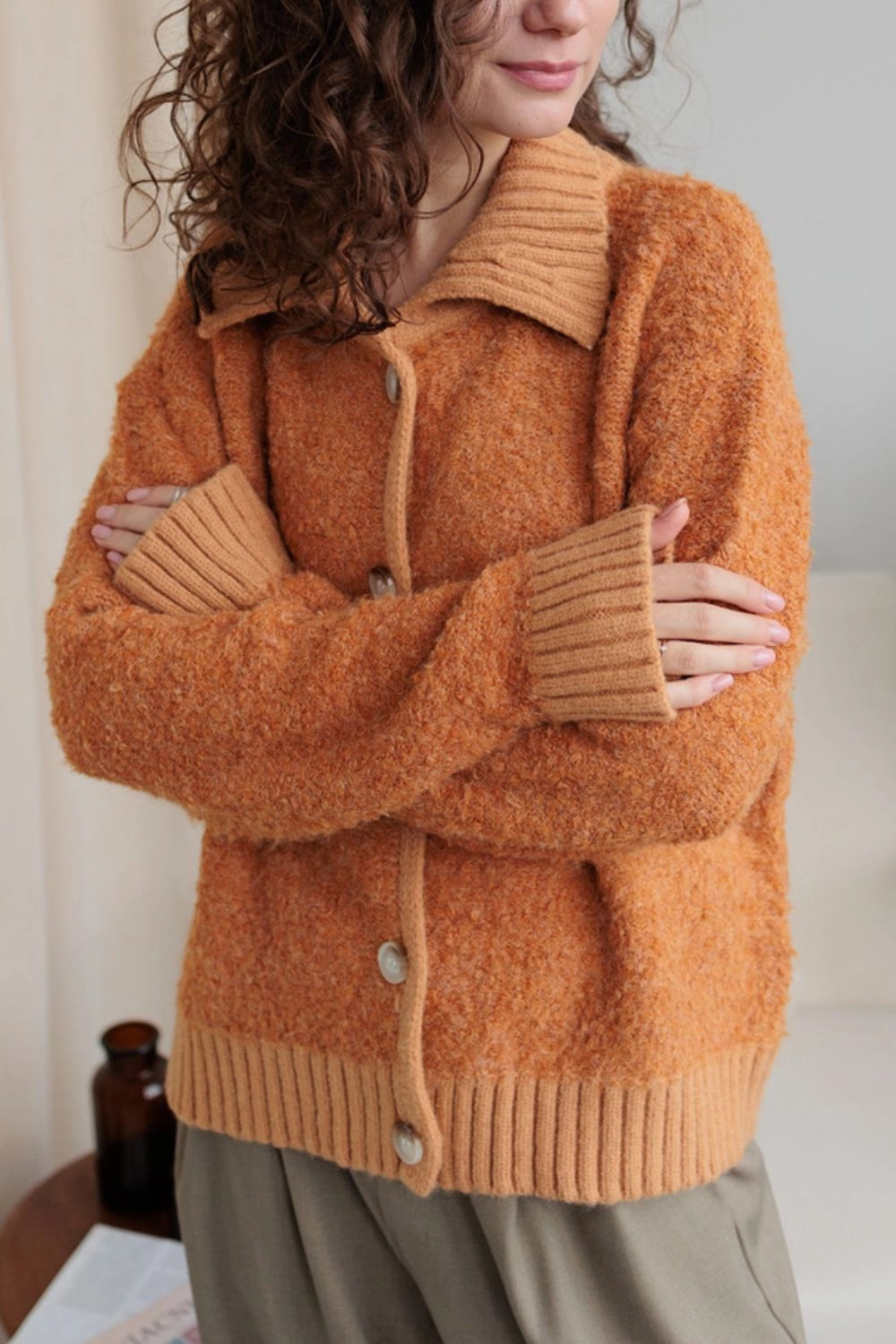Collared Neck Button Down Long Sleeve Cardigan Dont Miss Big Savings