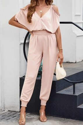Frill Surplice Cold Shoulder Jumpsuit Clearance Steal Today Limited Time Sale