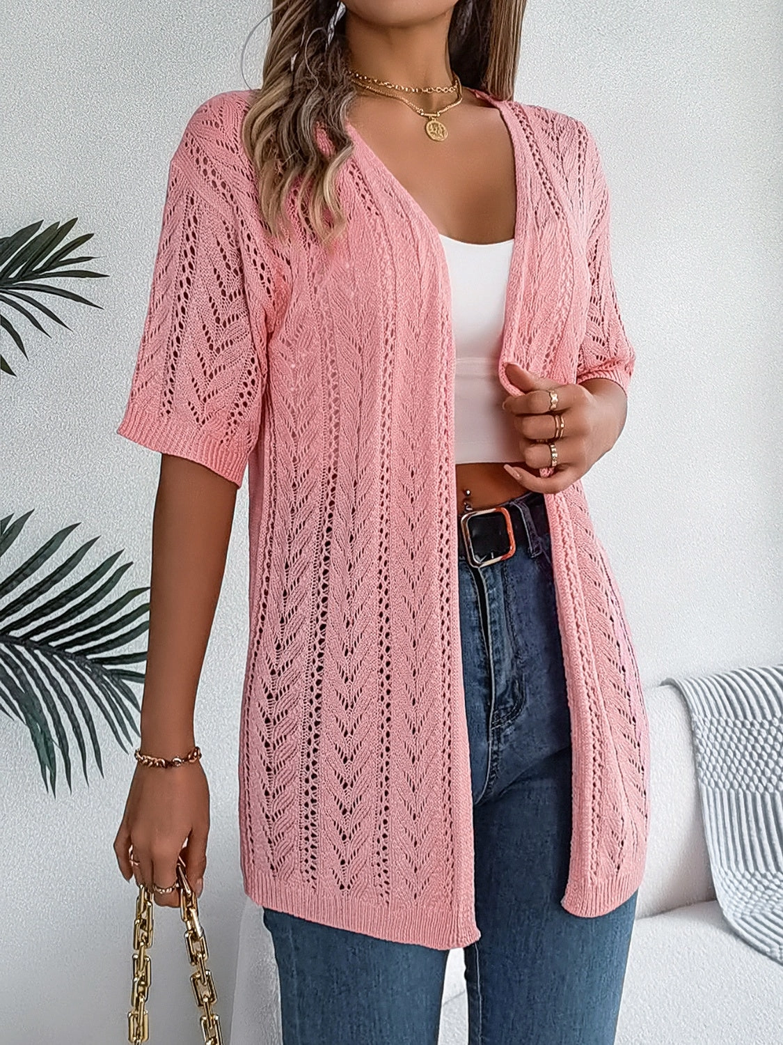 Grab Your Savings Limited Offer Alert Openwork Open Front Half Sleeve Cardigan