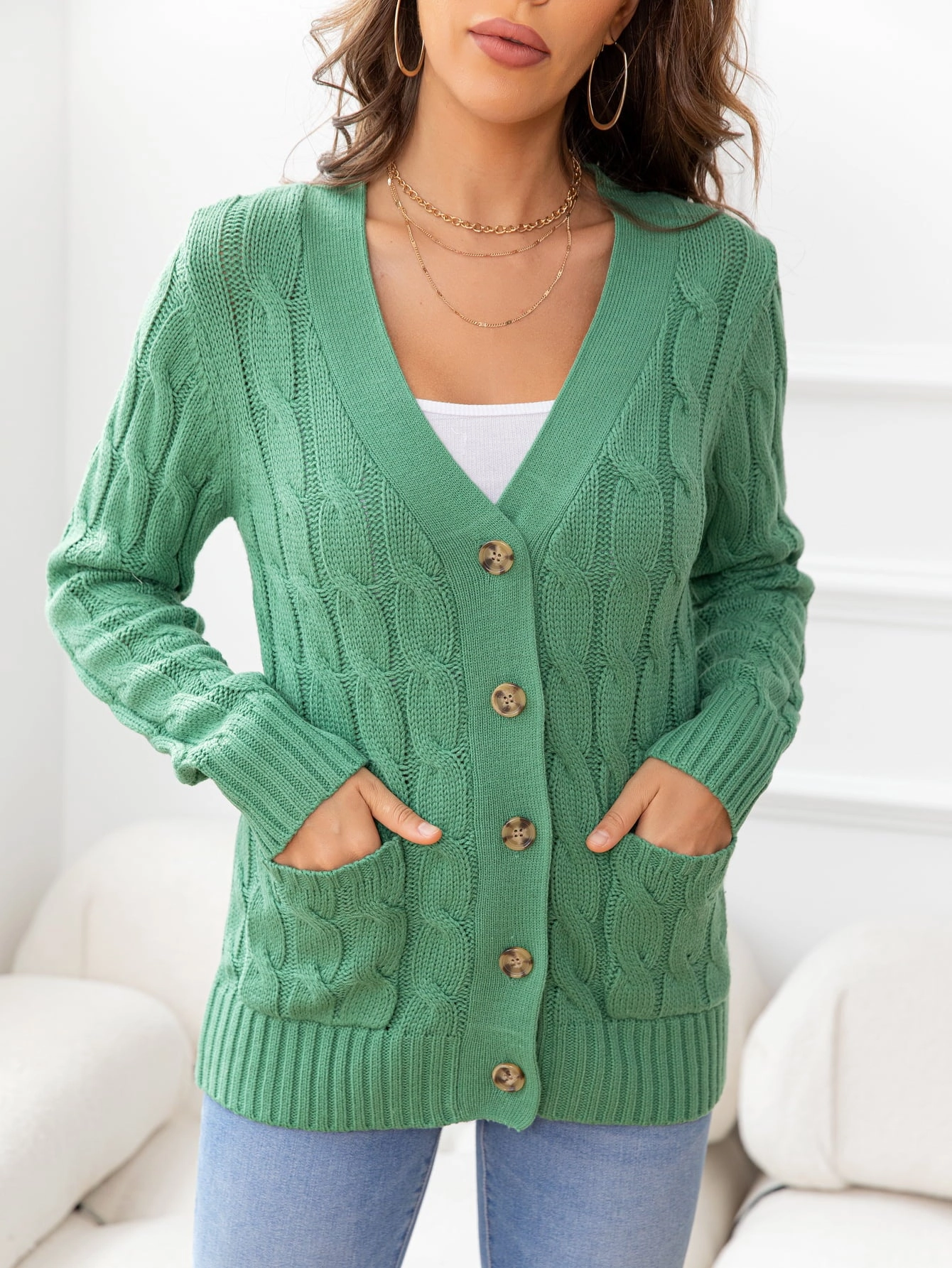 Save More Now Button Down Cable-Knit Cardigan