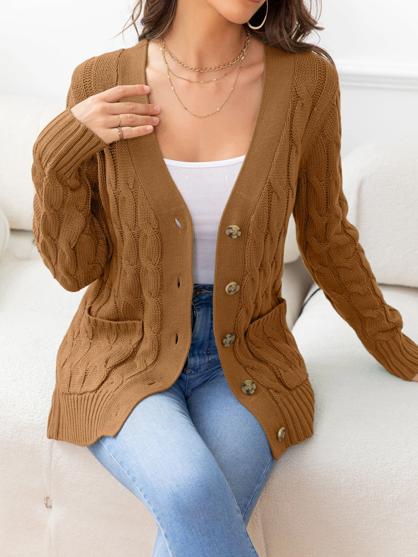 Trending Today Steal Grab Save Today Button Down Cable-Knit Cardigan