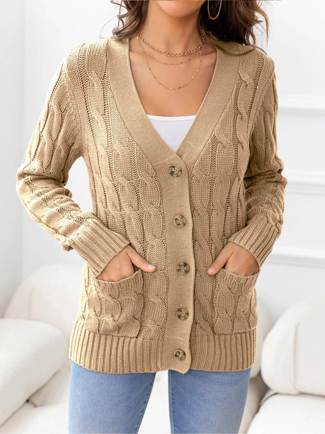 Grab It Before Gone Special Occasion Discount Button Down Cable-Knit Cardigan
