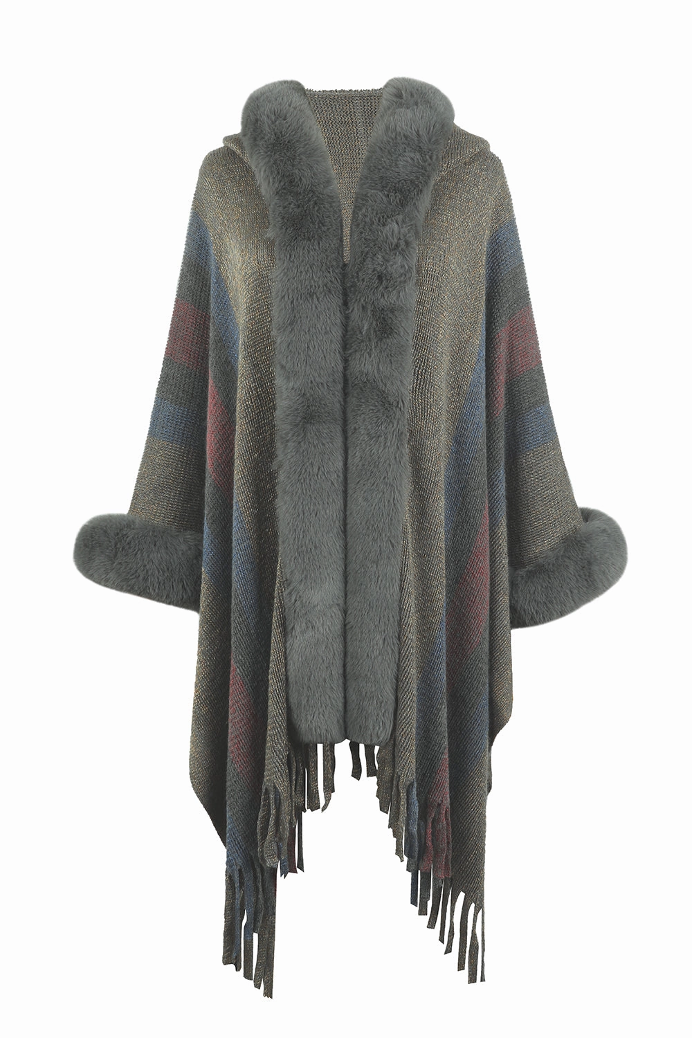 Color Block Fringe Detail Poncho Online Exclusive Steal