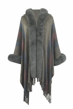Color Block Fringe Detail Poncho Online Exclusive Steal