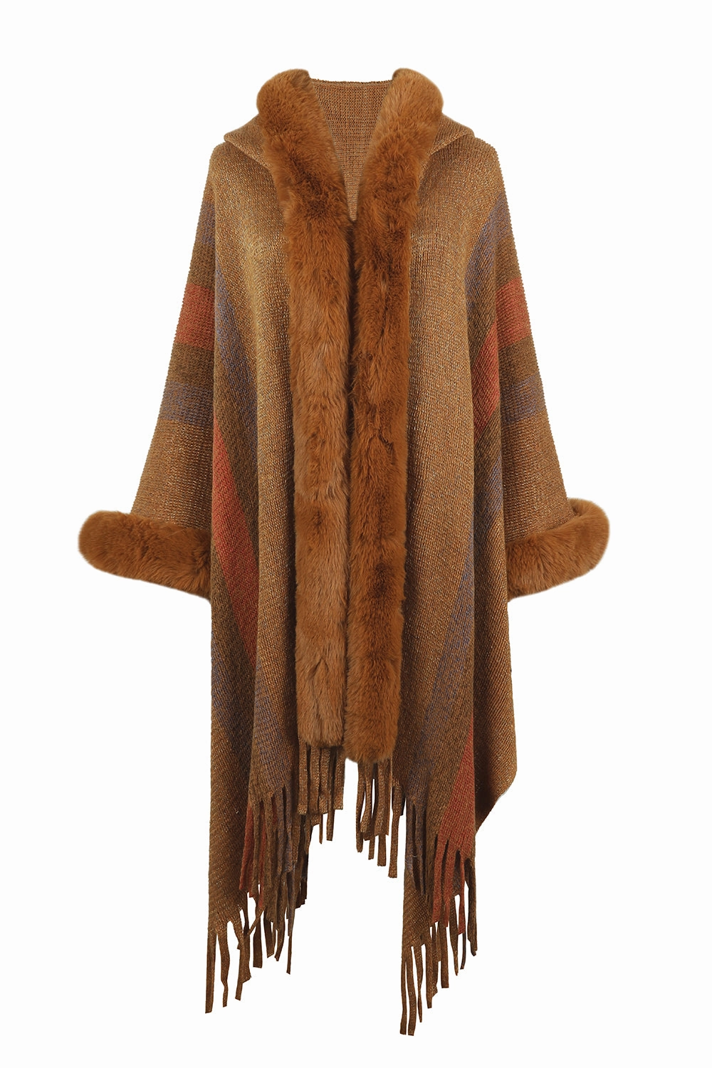 Grab Todays Deal Color Block Fringe Detail Poncho