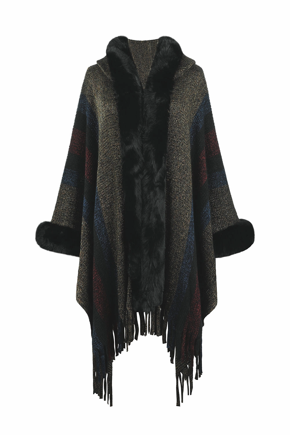 Color Block Fringe Detail Poncho Online Deal Frenzy
