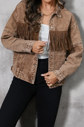 Today Only Discount Fringe Trim Snap Down Denim Jacket
