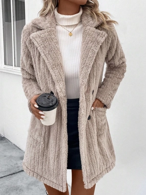 Instant Discount Shop Smart Deals Fuzzy Button Up Long Sleeve Coat With Pockets