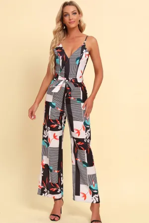 Hot Discount Deal Hot Offer Ending Soon Printed Spaghetti Strap Tied Jumpsuit