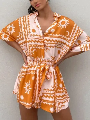 Best Deal Online Printed Tie Waist Half Sleeve Romper