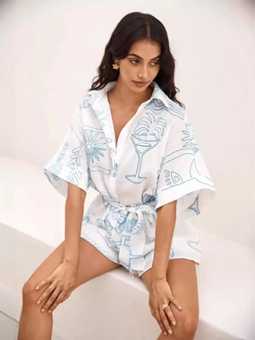 Printed Collared Neck Half Sleeve Romper Sweet Deal Inside Limited Edition Offer