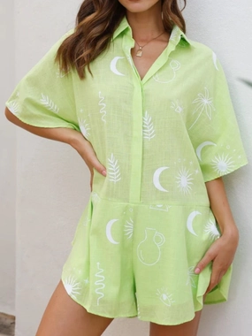 Last Chance Steal Printed Collared Neck Half Sleeve Romper
