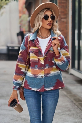Printed Collared Neck Jacket Trending Savings Now Weekend Specials