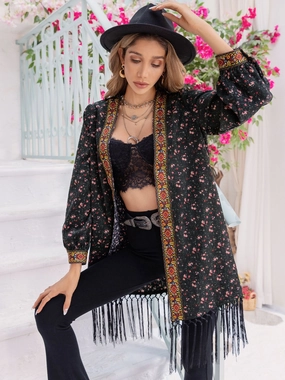 Limited Time Offer Clearance Alert Now Printed Fringe Detail Cardigan