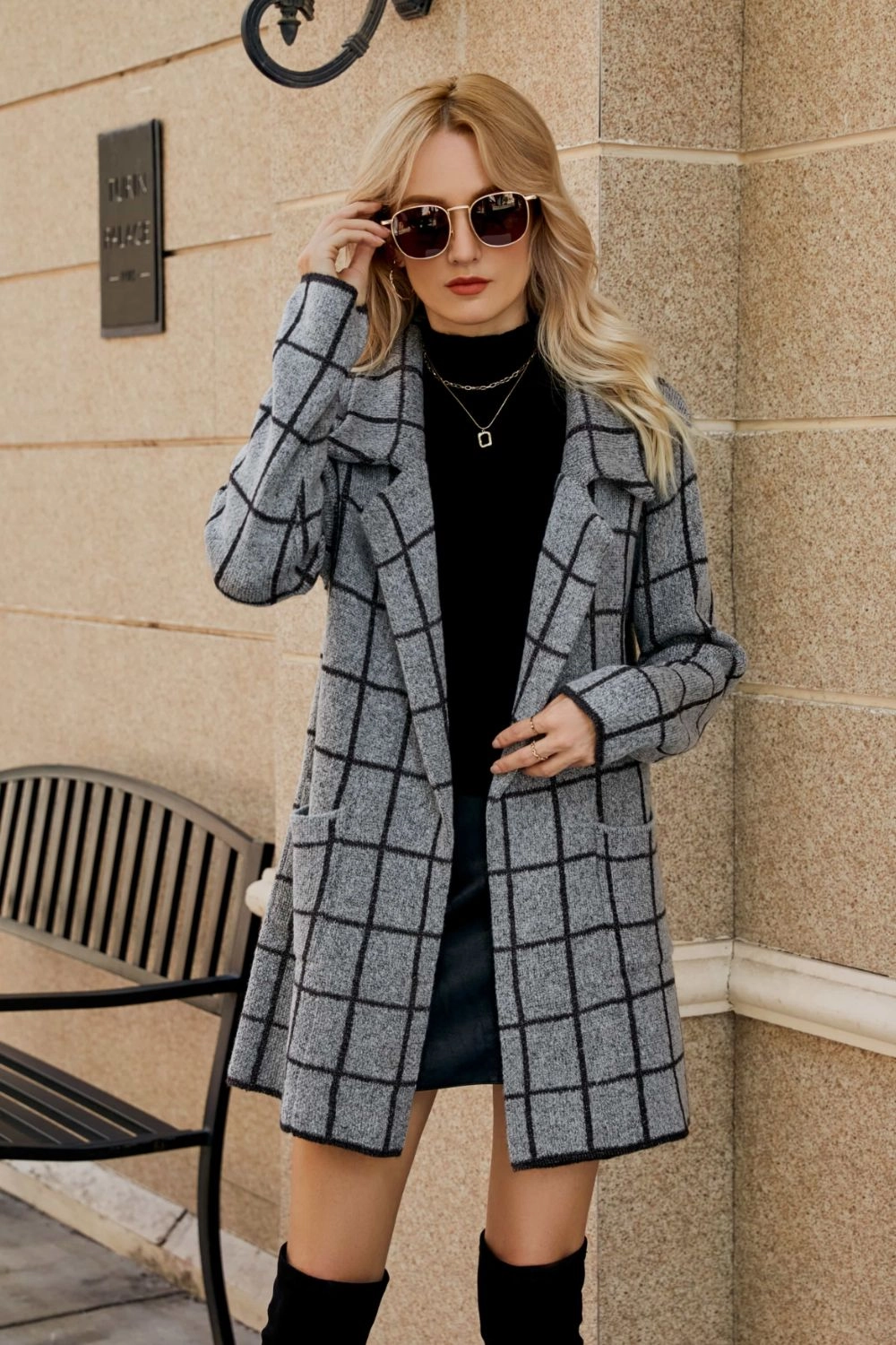 Printed Open Front Lapel Collar Cardigan With Pockets Price Drop Alert