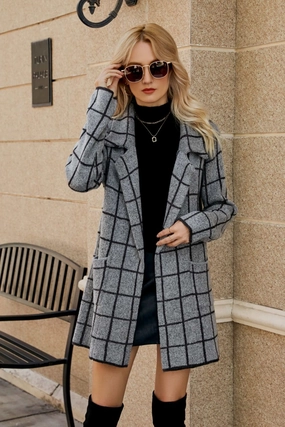Printed Open Front Lapel Collar Cardigan With Pockets Price Drop Alert