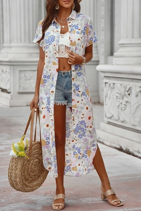 Printed Open Front Short Sleeve Cover-Up Limited Time Discount Today Only Savings
