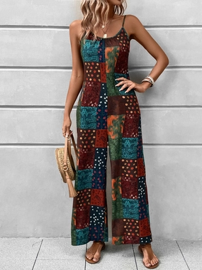 Today Only Discount Alert Today Only Special Printed Scoop Neck Spaghetti Strap Jumpsuit