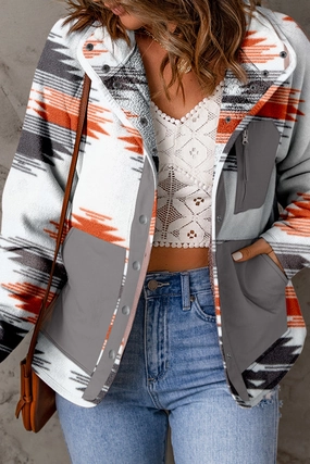 Printed Snap Down Hooded Jacket Special Price Offer Deal Frenzy Today