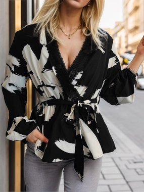 Printed Tie Front Lace Detail Cardigan Shop the Best Deals Exclusive Holiday Deal