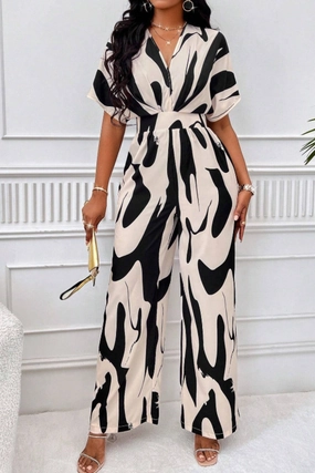 Save Big Today New Arrival Discount Printed V-Neck Short Sleeve Wide Leg Jumpsuit