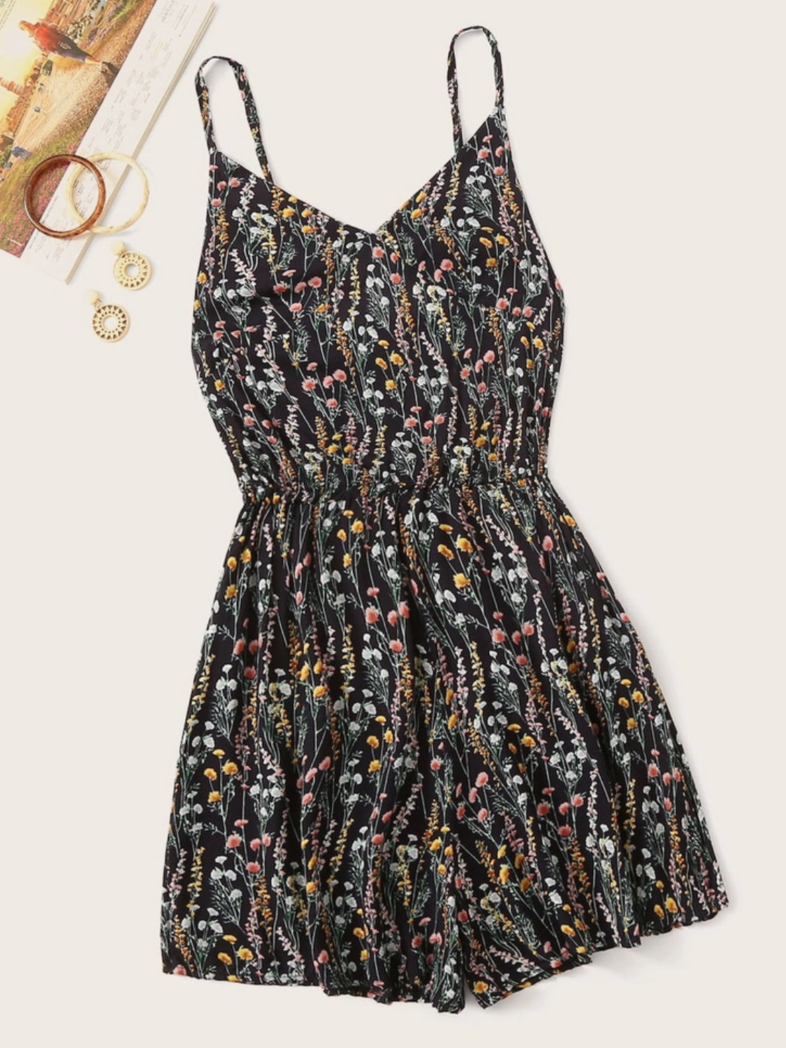 Steal the Deal Now Printed V-Neck Spaghetti Strap Romper