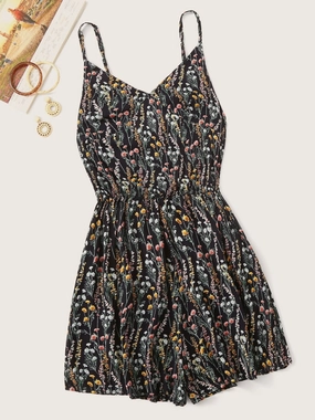 Dont Wait Save Today Printed V-Neck Spaghetti Strap Romper