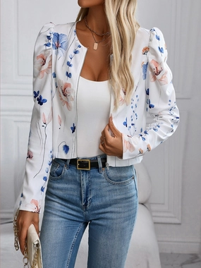 Printed Zip Up Long Sleeve Jacket Hot Clearance Now