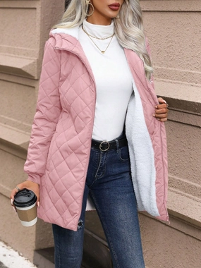 Last Chance Offer Quilted Zip Up Hooded Jacket With Pockets