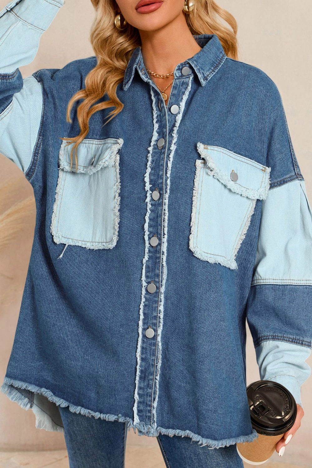 Raw Hem Color Block Denim Jacket Mega Discount Today
