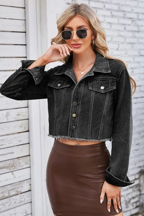 Dont Miss Big Savings Raw Hem Denim Jacket With Pockets