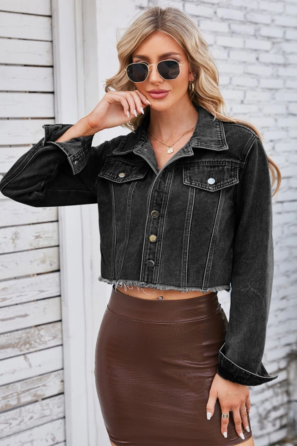 Dont Miss Big Savings Raw Hem Denim Jacket With Pockets
