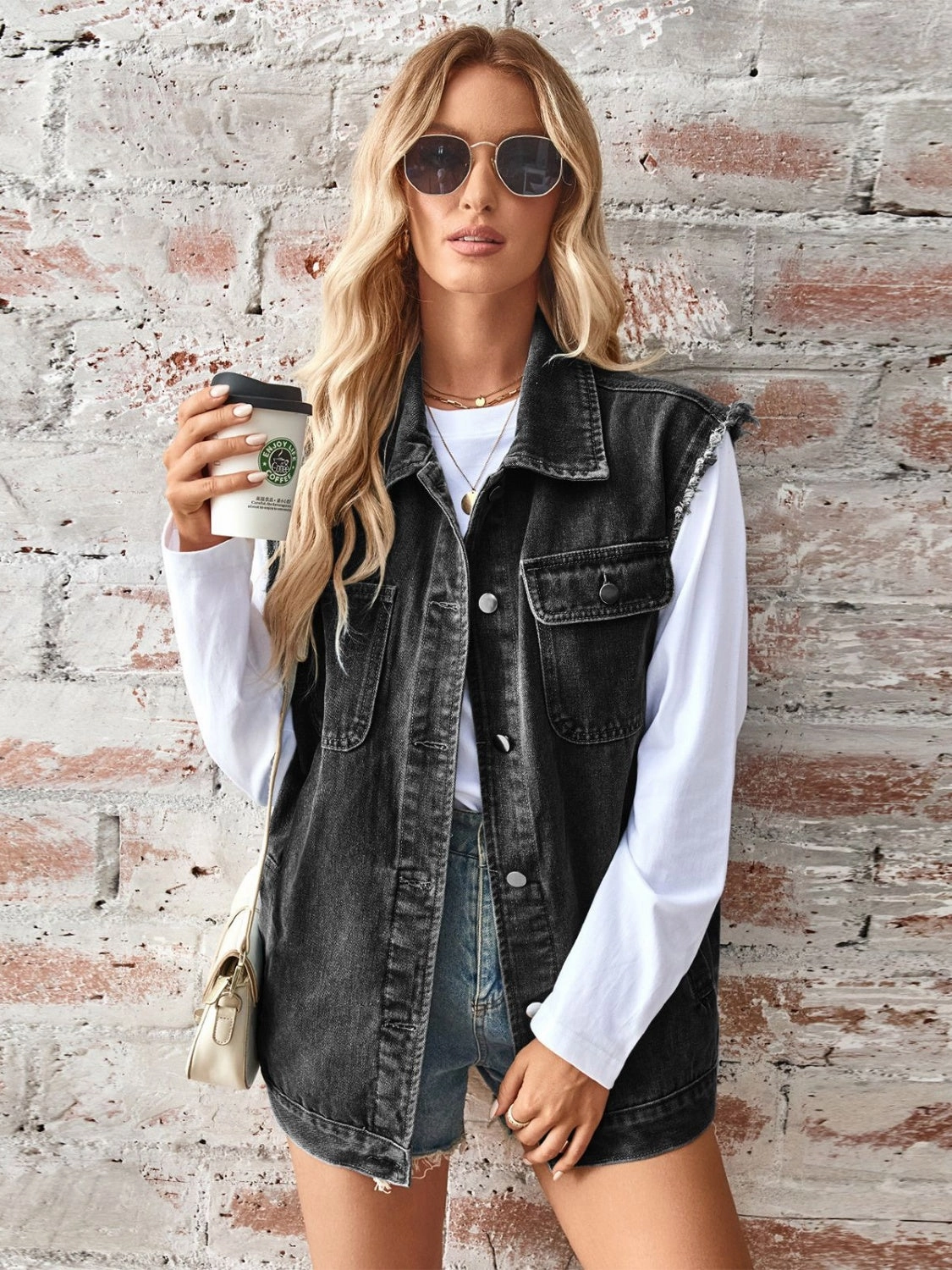 Raw Hem Sleeveless Button Up Denim Jacket Shop Save Big Limited Stock Alert